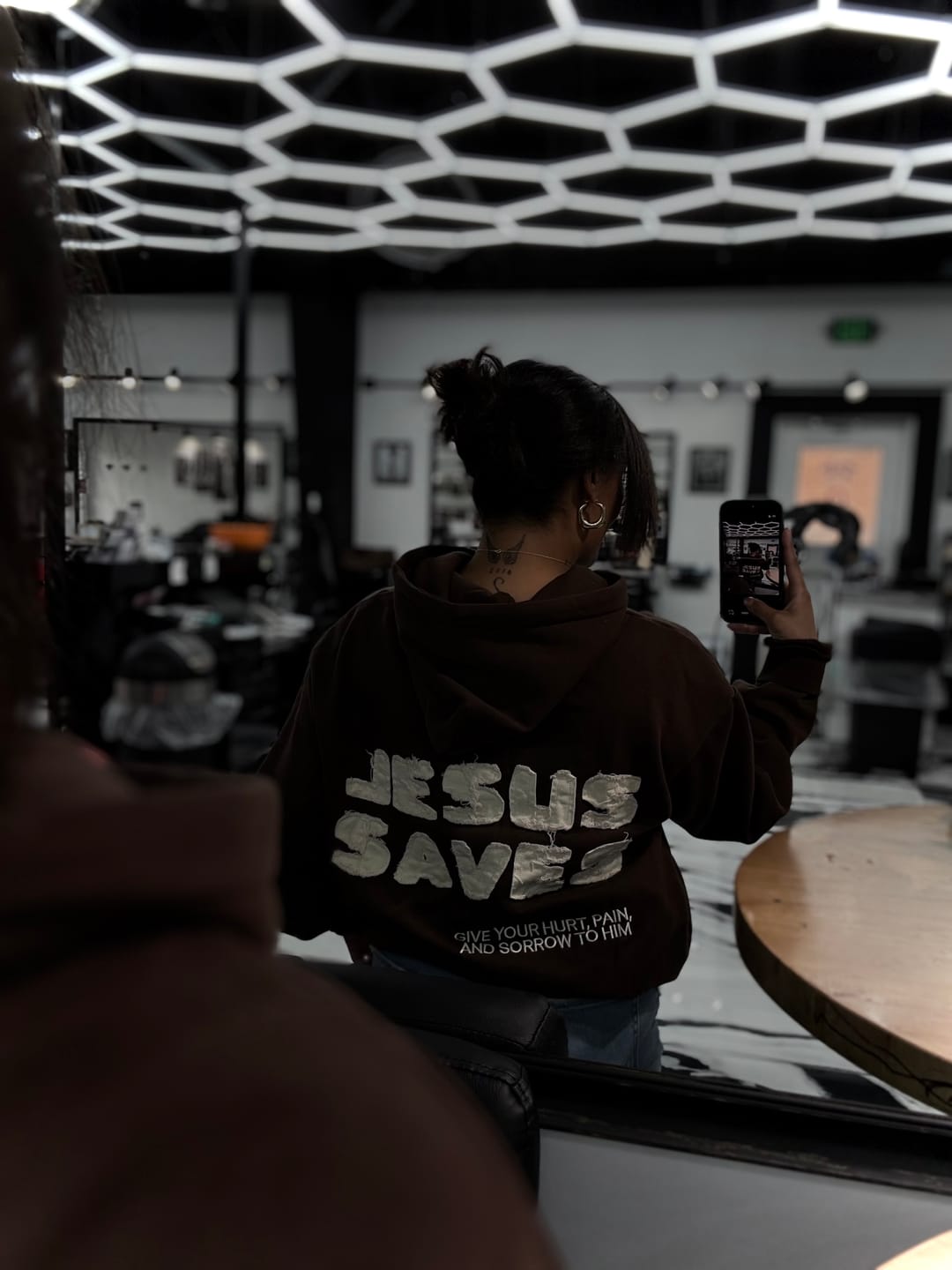 Customer photo review of Jesus Saves Patchwork Hoodie