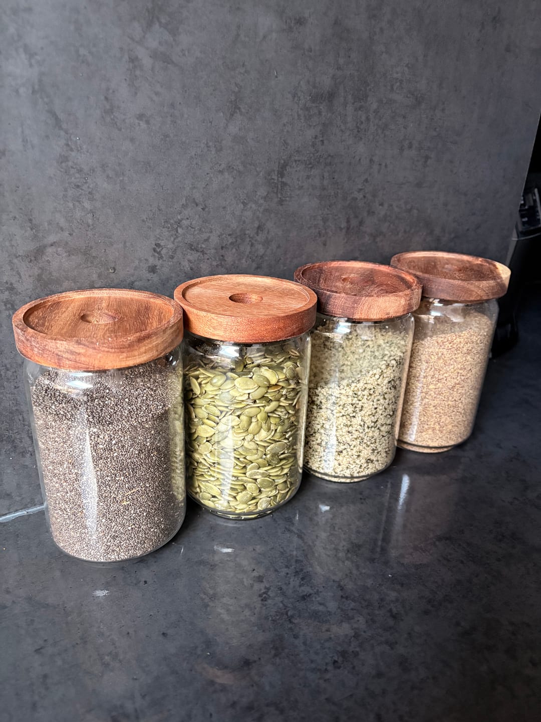 Customer photo review of Glass Acacia Pantry Jars