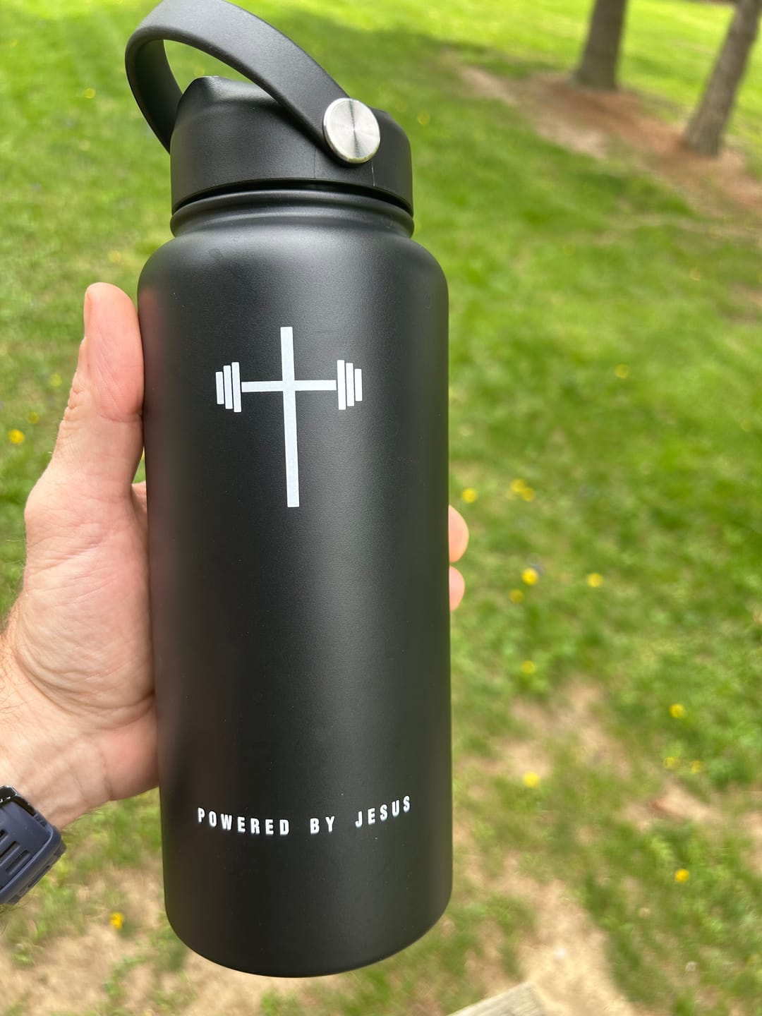 Customer photo review of Powered By Jesus 32oz Insulated Water Bottle