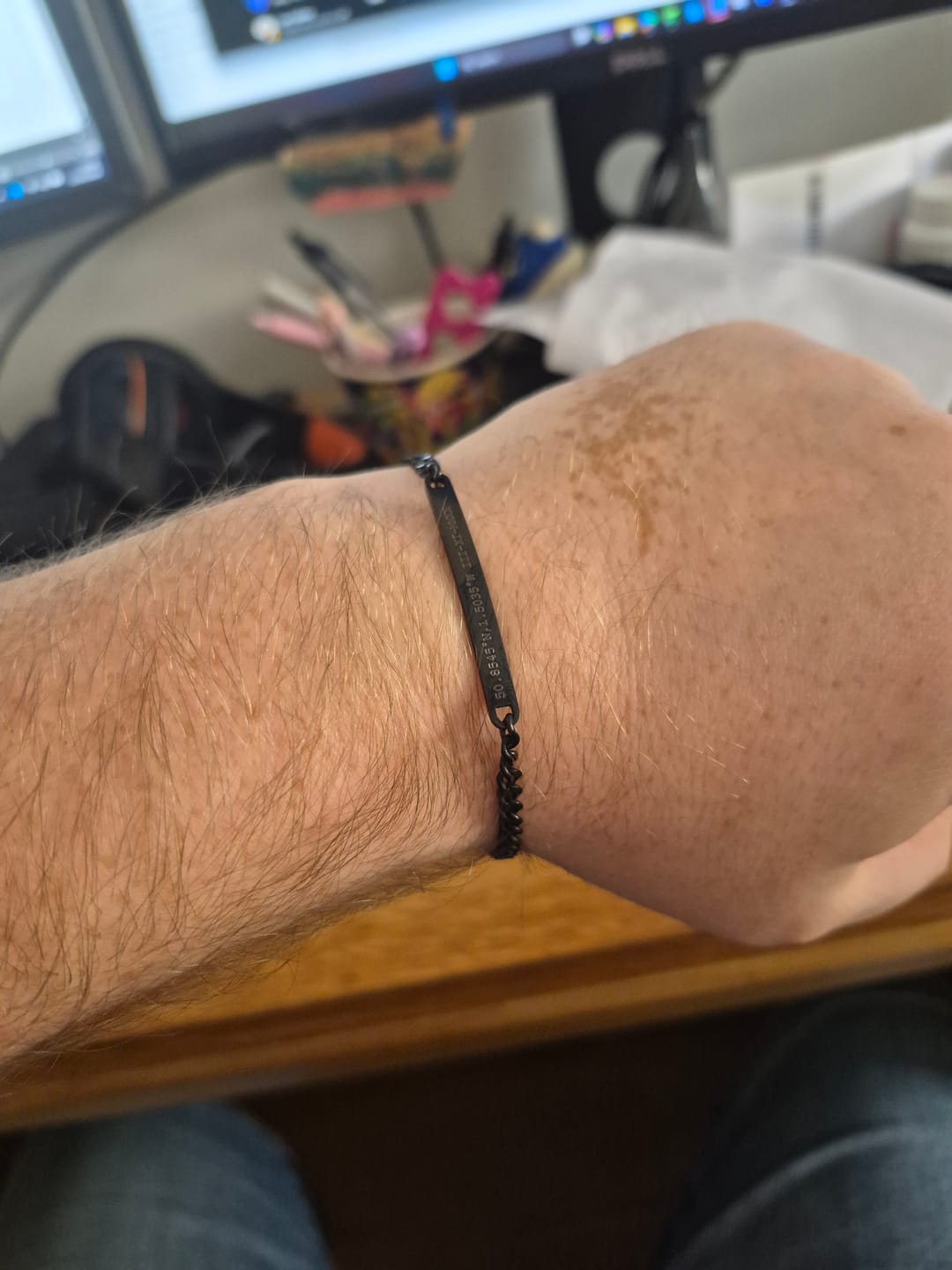 Customer photo review of Mens Black Personalised Chain Bracelet