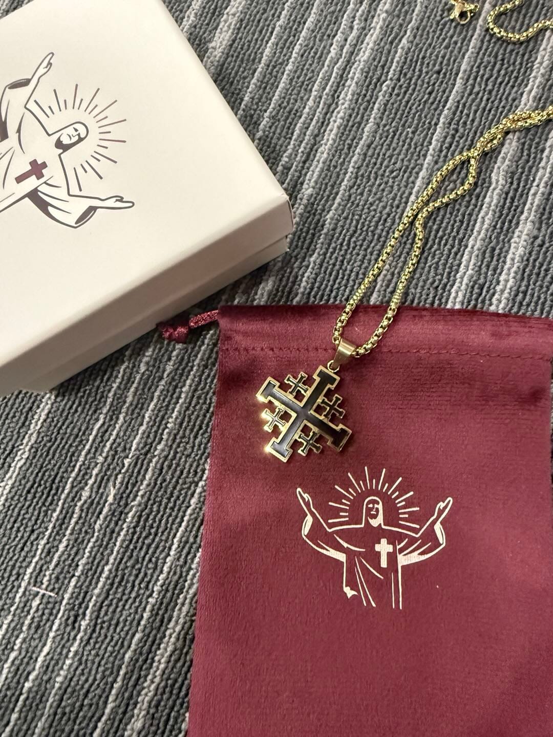 Customer photo review of Christianartworkshop Hip-hop Style Jerusalem Cross Titanium Steel Pendant Necklace