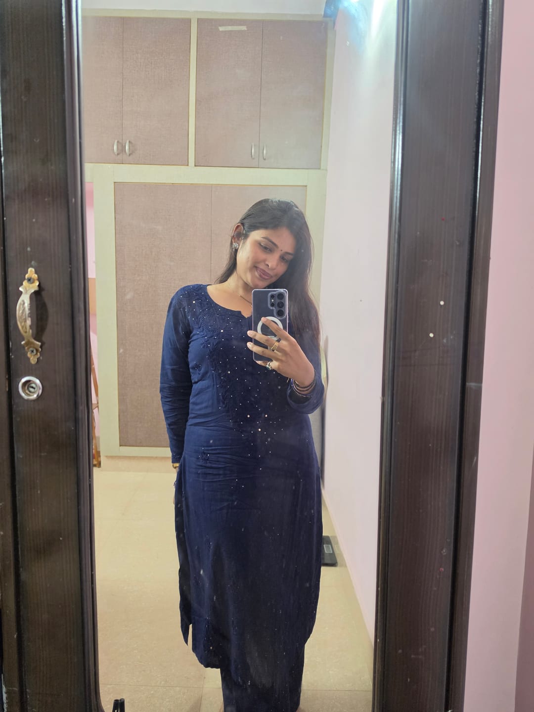 Customer photo review of Navy Blue 2 piece Rayon Mukaish set