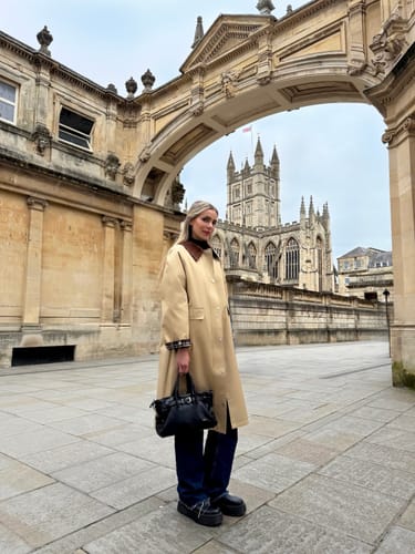 Customer photo review of LILY Contrast-Collar Classic Trench Coat