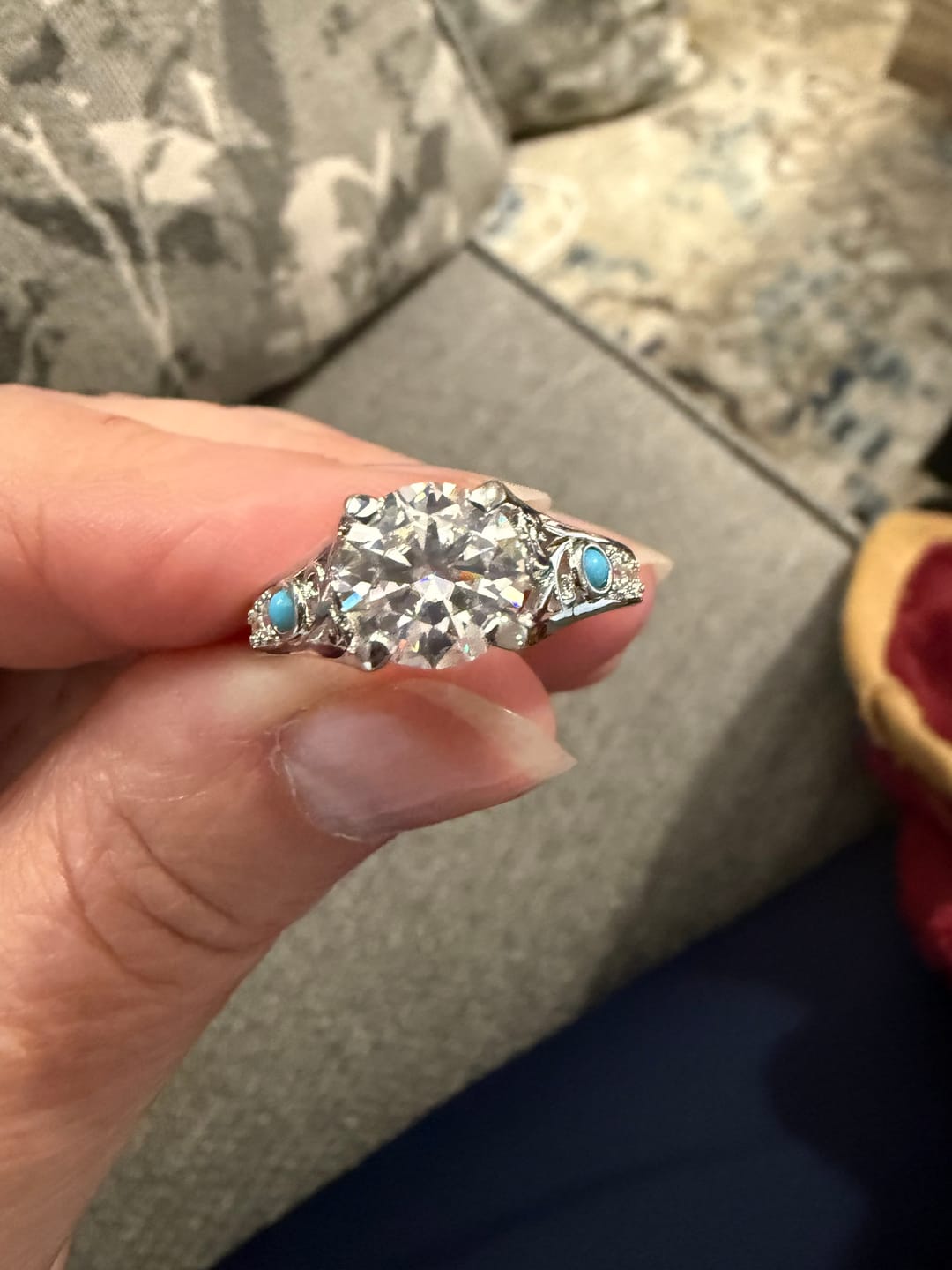 Customer photo review of Vintage Moissanite And Turquoise Wheat Accents  Engagement Ring
