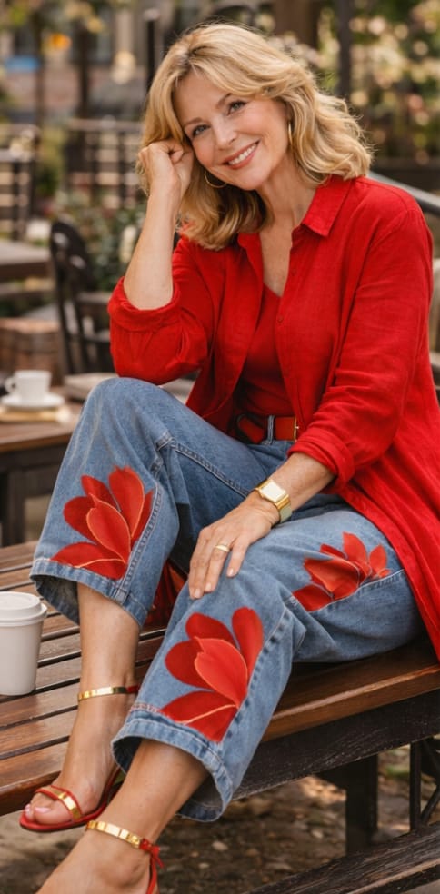 Customer photo review of Vintage Artistic Print Relaxed Denim Jeans