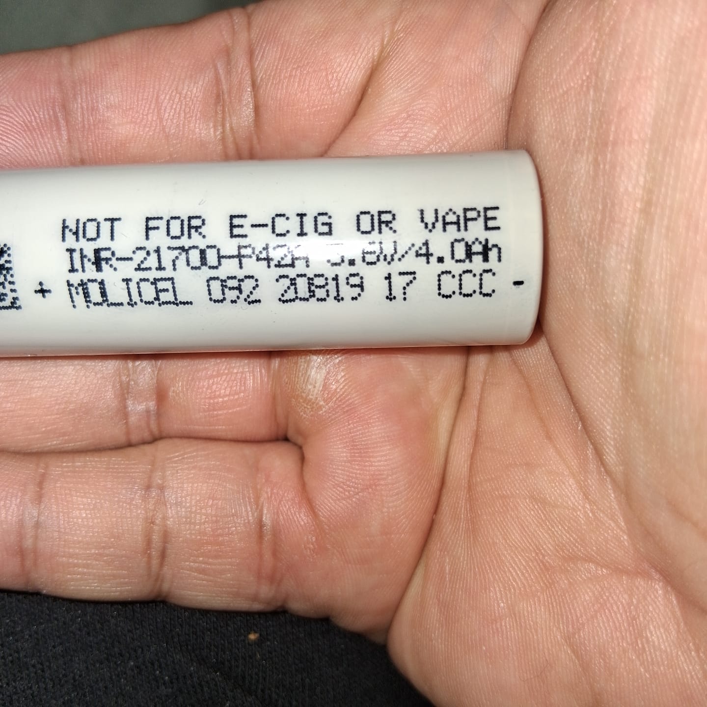 Customer photo review of Molicel P42A 21700 4200mAh 45A Battery