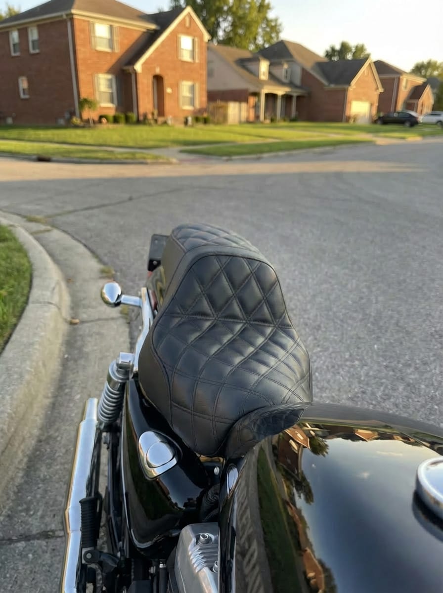 Customer photo review of Iron Born Diamond Stitch 2-Up Seat For Harley Sportster 883 Low XL883L Black