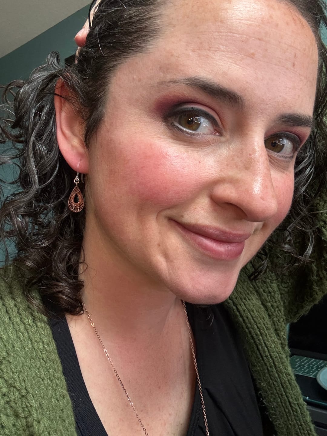 Customer photo review of Tiny Teardrop Dangles