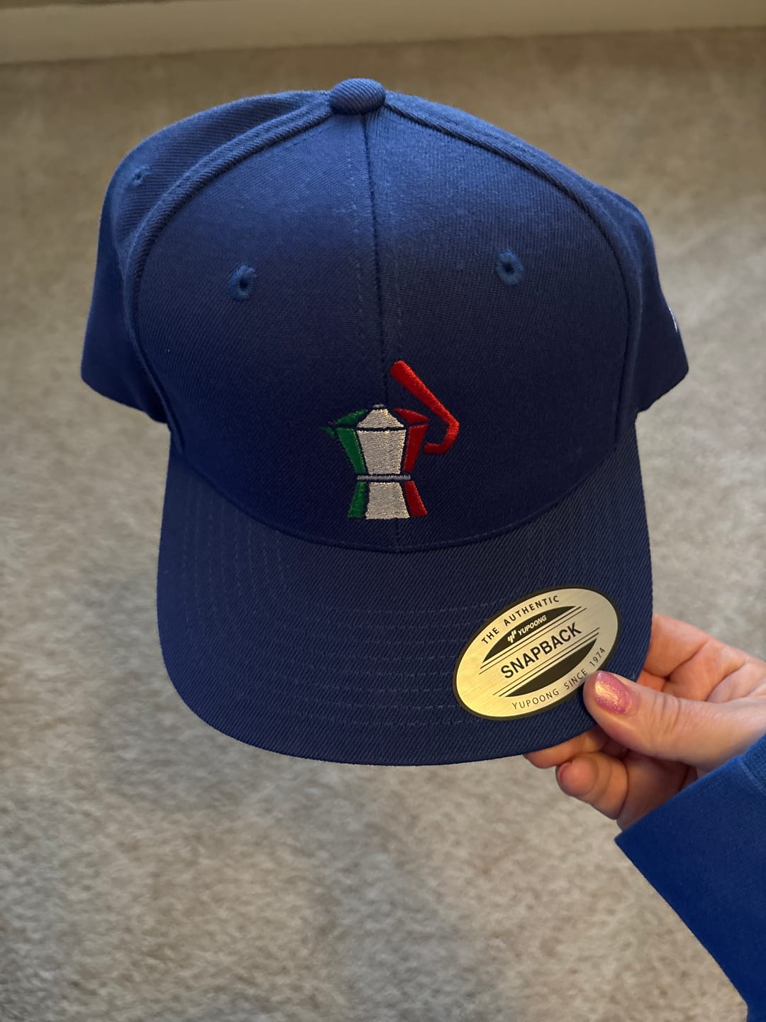 Customer photo review of Italian Espresso Baseball Snapback Hat