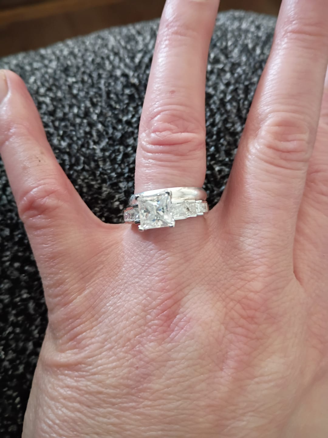 Customer photo review of Princess Cut Moissanite Staircase Channel Set Engagement Ring