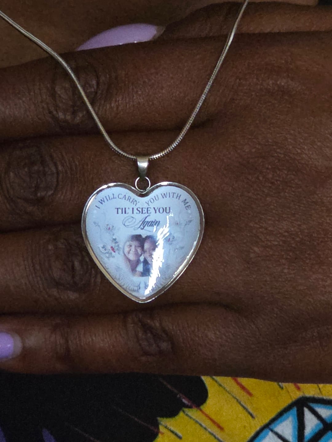 Customer photo review of Custom Photo Memorial Necklace/Keychain "I Will Carry You With Me” - N001