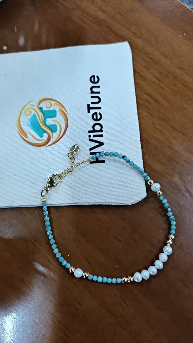 Customer photo review of "Serene Guardian" Bracelet: Natural Turquoise & Pearl for Dainty Mindfulness