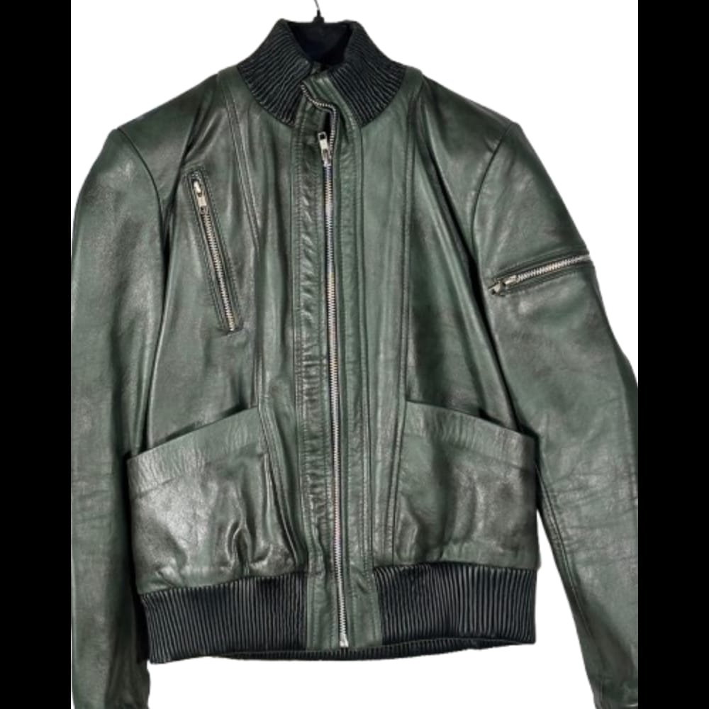 Customer photo review of Foresto Dark Green Leather Bomber Jacket For Women