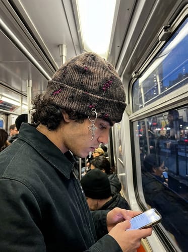 Customer photo review of Retro Wasteland Style Distressed Knit Hanging Charm Beanie