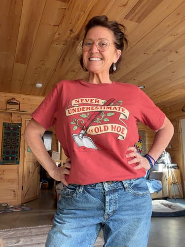 Customer photo review of Never Underestimate an Old Hoe T-Shirt