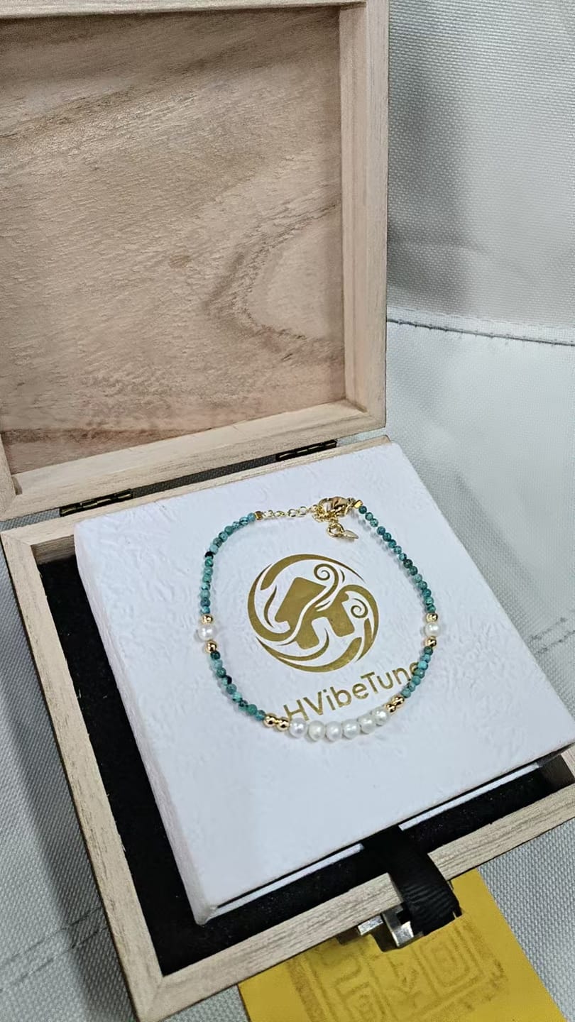 Customer photo review of "Serene Guardian" Bracelet: Natural Turquoise & Pearl for Dainty Mindfulness