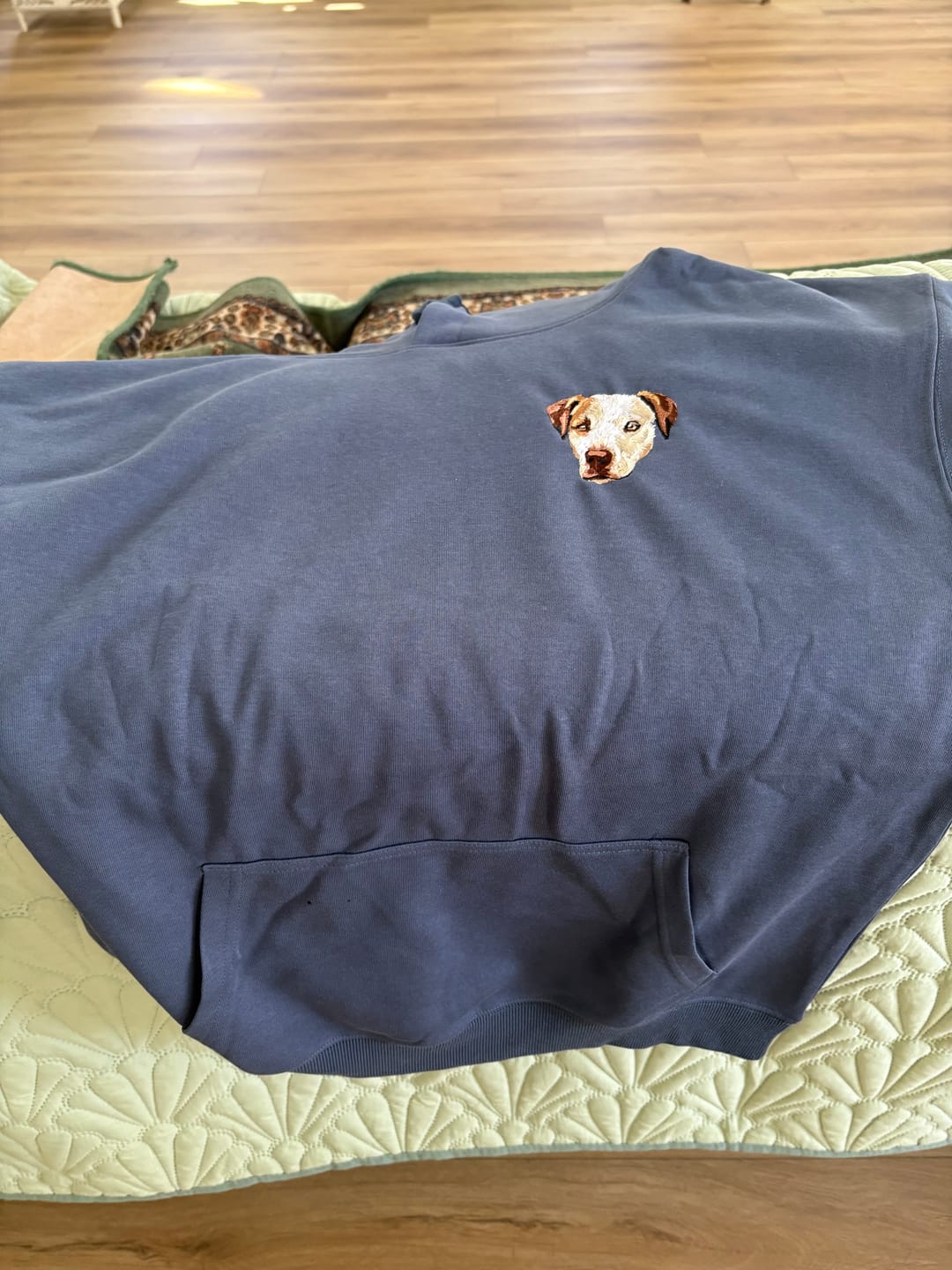 Customer photo review of Custom Full-Color Embroidered Dog Portrait Sweatshirt