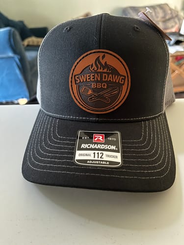 Customer photo review of Richardson 112 Genuine Leather Patch Hats Laser Engraved
