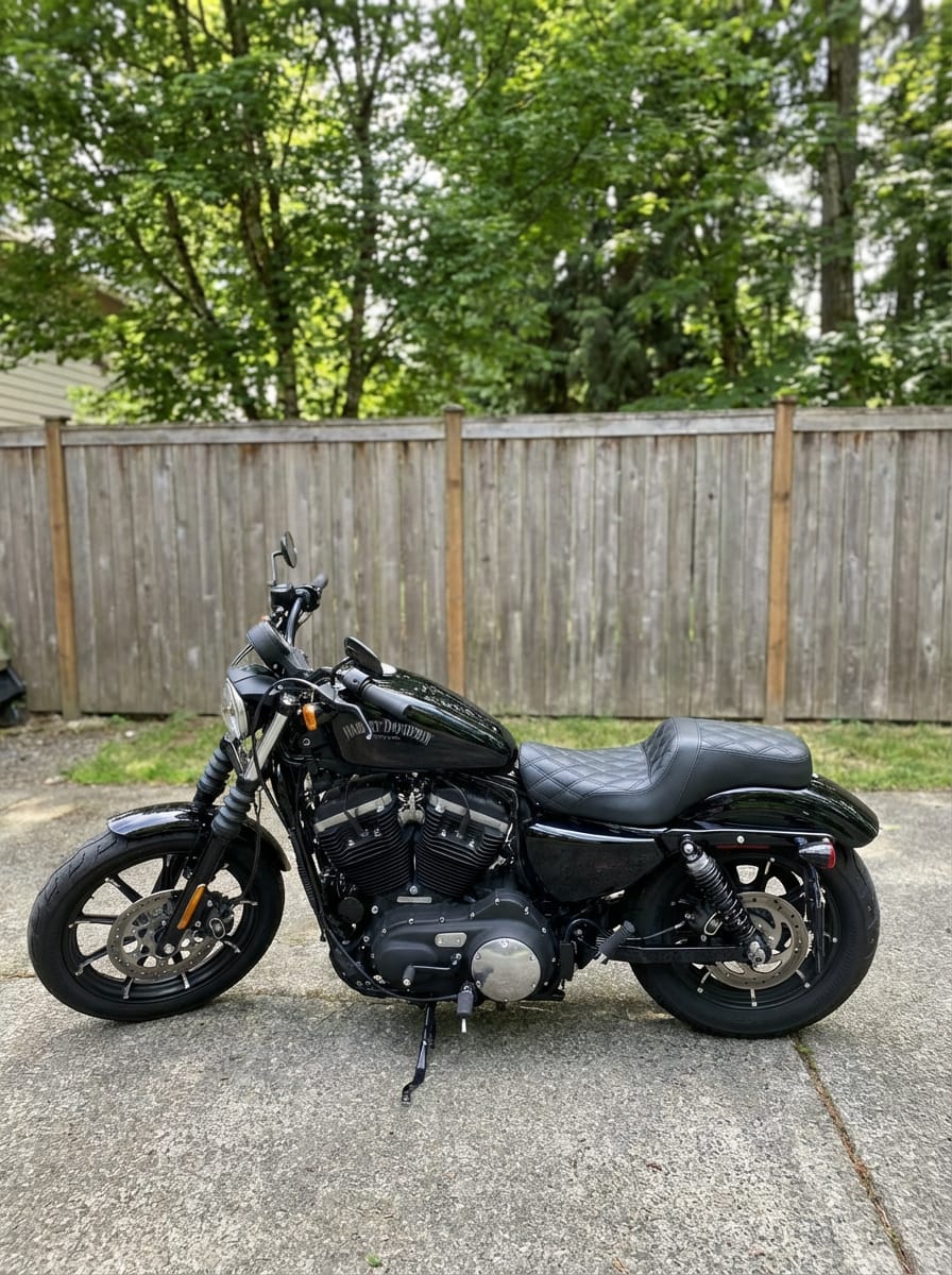 Customer photo review of Iron Born Diamond Stitch 2-Up Seat For Harley Sportster 883 Iron XL883N Black