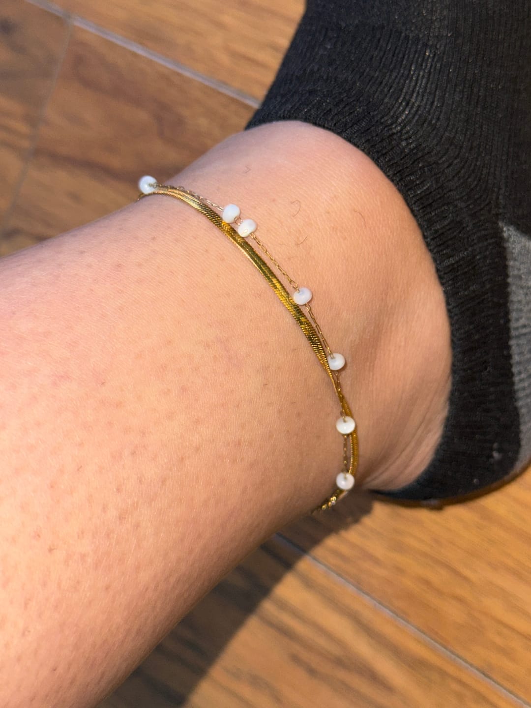 Customer photo review of Layered Snake Chain Gold Anklet