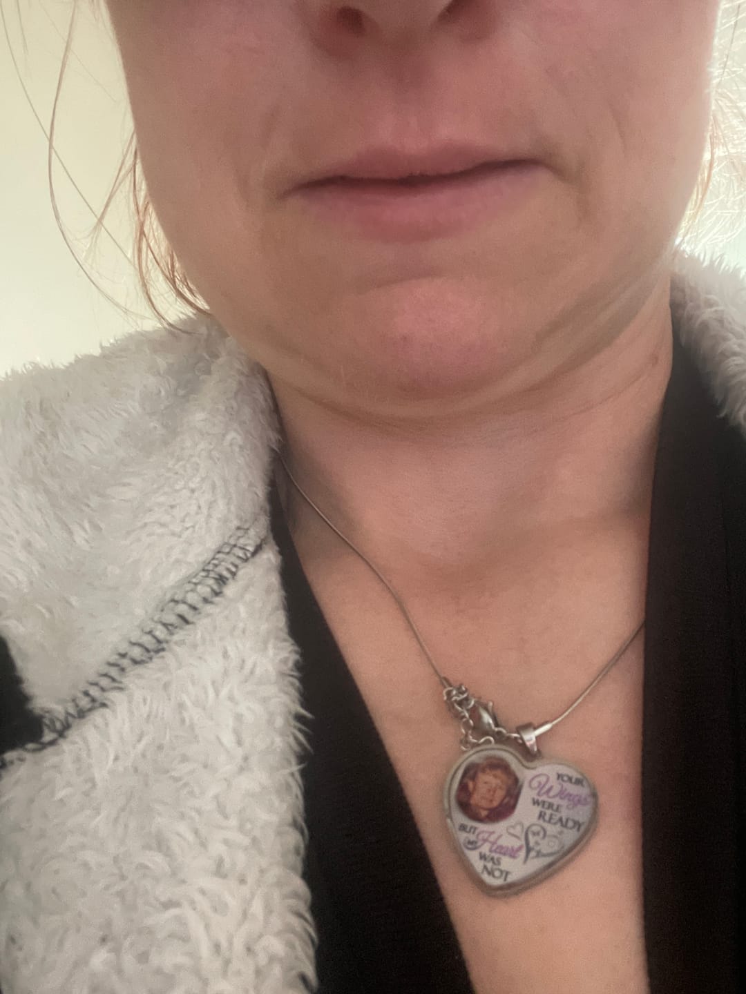 Customer photo review of Custom Photo Memorial Necklace Adjustable "Your Wings Were Ready But My Heart Was Not" -N026