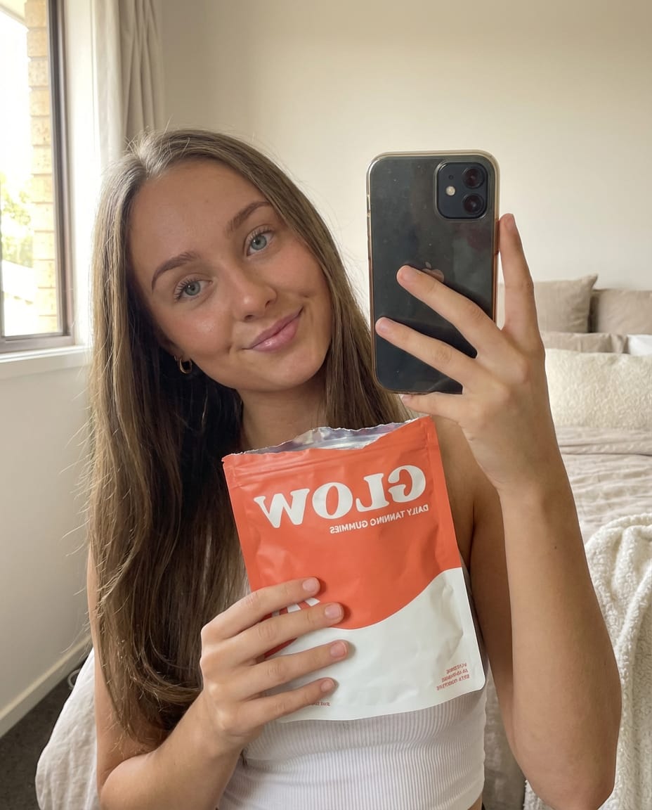 Customer photo review of Glow Tanning Gummies