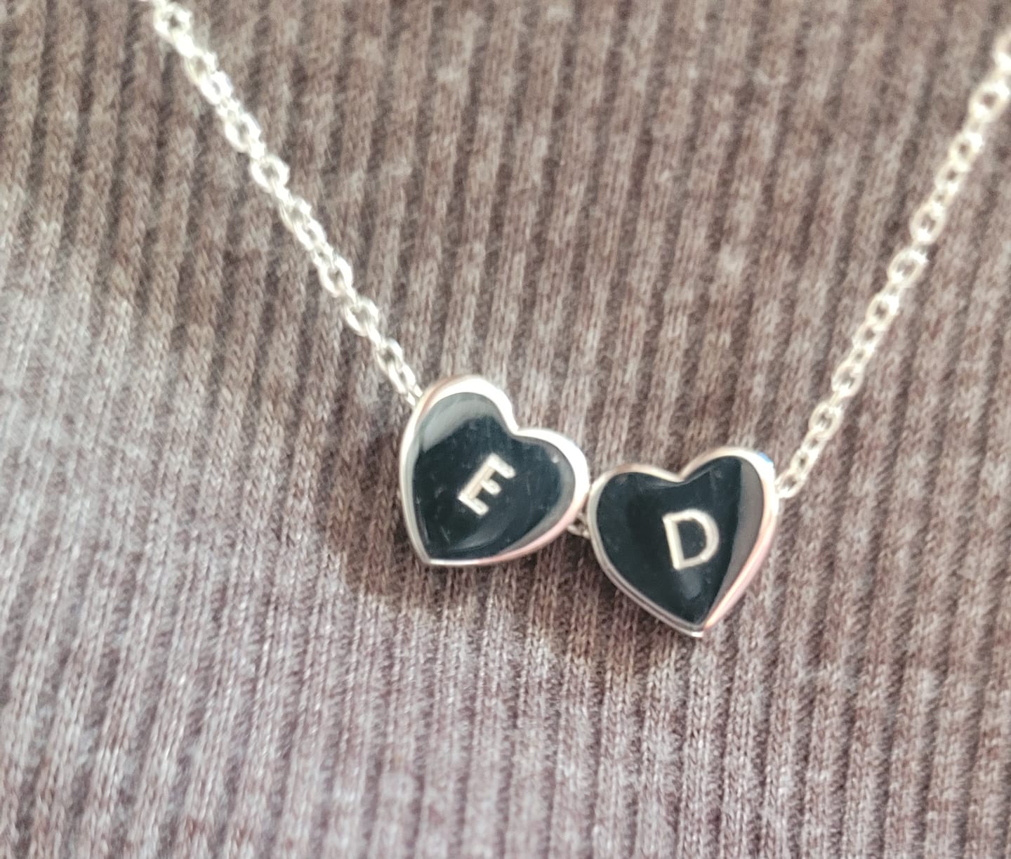 Customer photo review of Amo Heart Double Bead Necklace in Silver