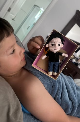 Customer photo review of Dolly® Personalized Crochet Doll with Photo Card