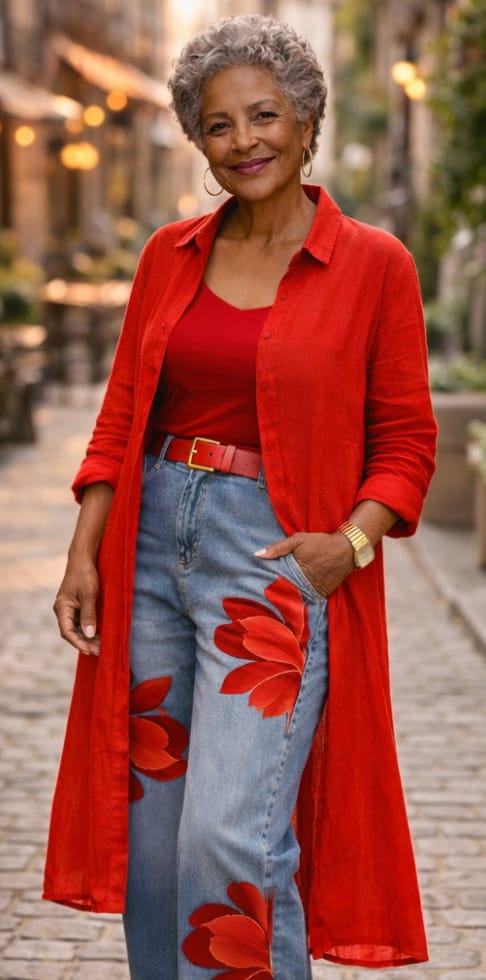 Customer photo review of Vintage Artistic Print Relaxed Denim Jeans
