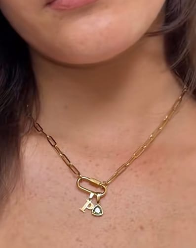 Customer photo review of Carabiner Charm Lock Necklace With Initial & Birthstone