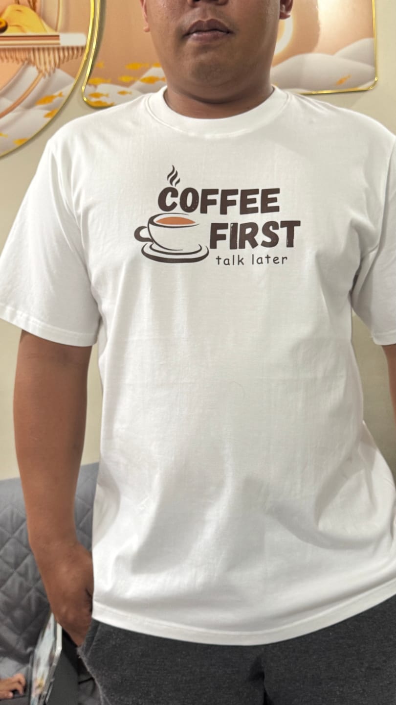 Customer photo review of Coffee First, Talk Later Oversized Tee - 100% Premium Cotton