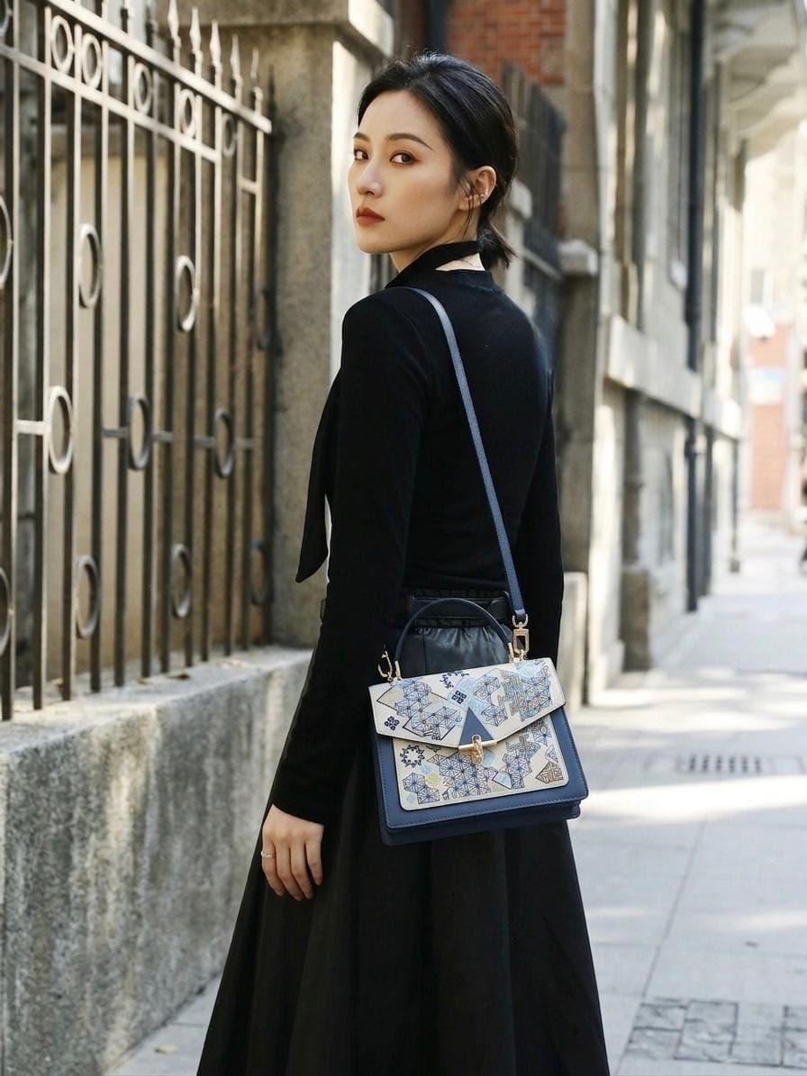 Customer photo review of Tang Red 24 Embroidered Suozi Pattern Top-Handle Bag