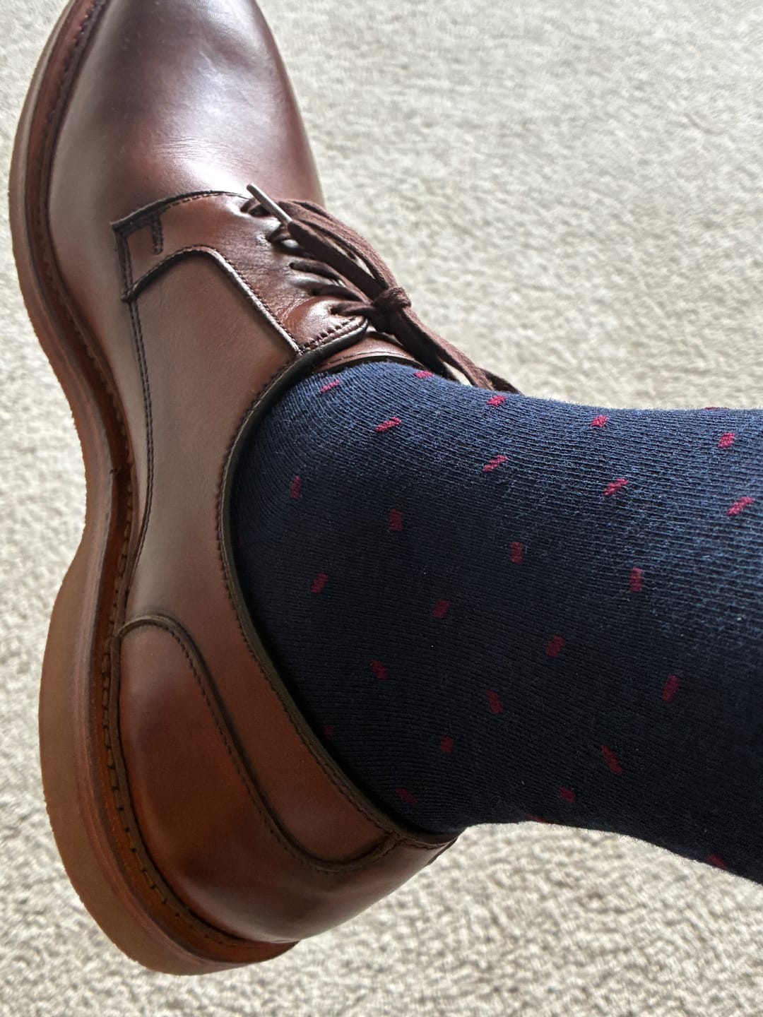 Customer photo review of The Eastons - A Navy Blue Sock with Crimson Micro-Tiles