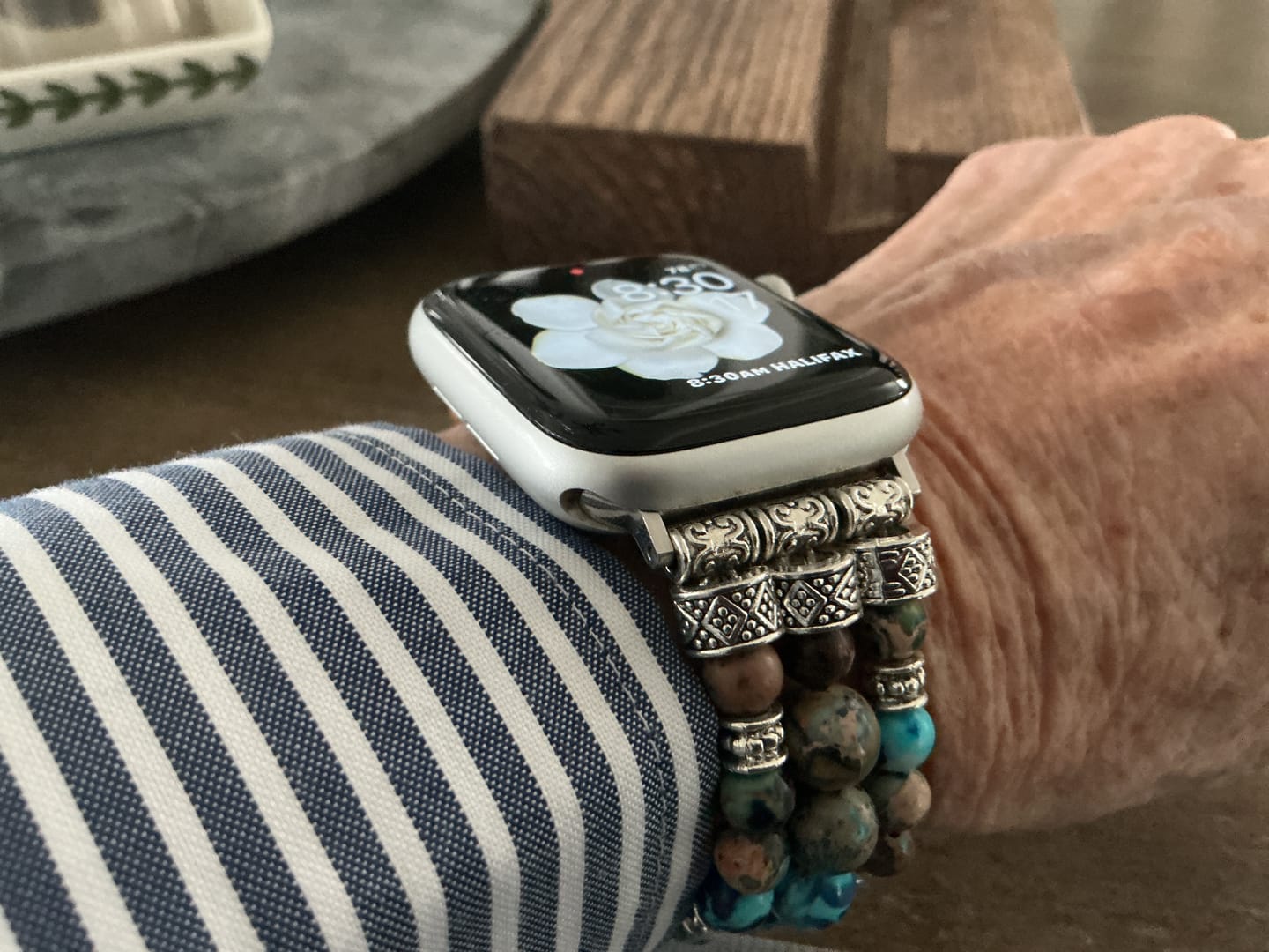 Customer photo review of Imperial Jasper Stretch Apple Watch Strap