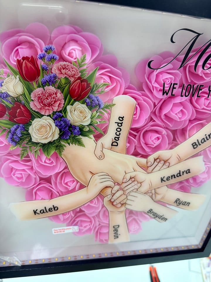 Customer photo review of Personalized Mom Holding Hands Shadow Box-Mother's Day Flower Frame