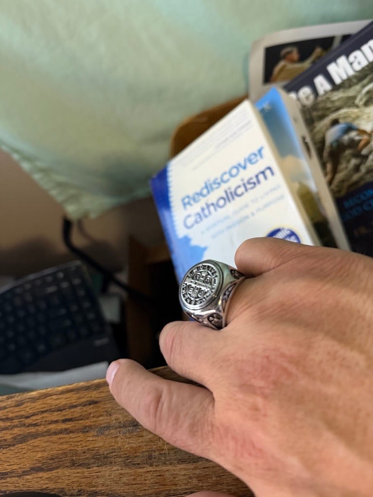 Customer photo review of Christianartworkshop St. Benedict Cross Faith Ring: A Symbol of Loving Gift