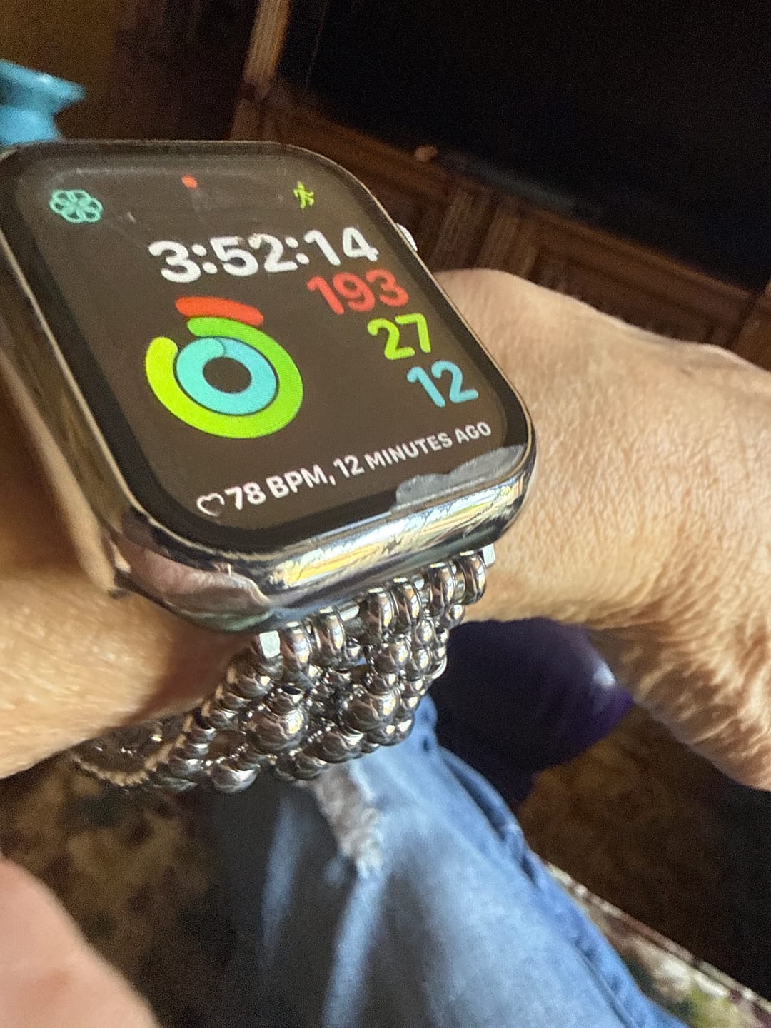 Customer photo review of Platinum Demure Stretch Apple Watch Strap