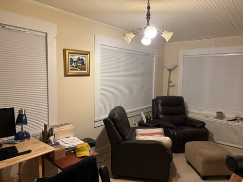 Customer photo review of SmartWings Motorized Light Filtering Cellular Shades Hazel