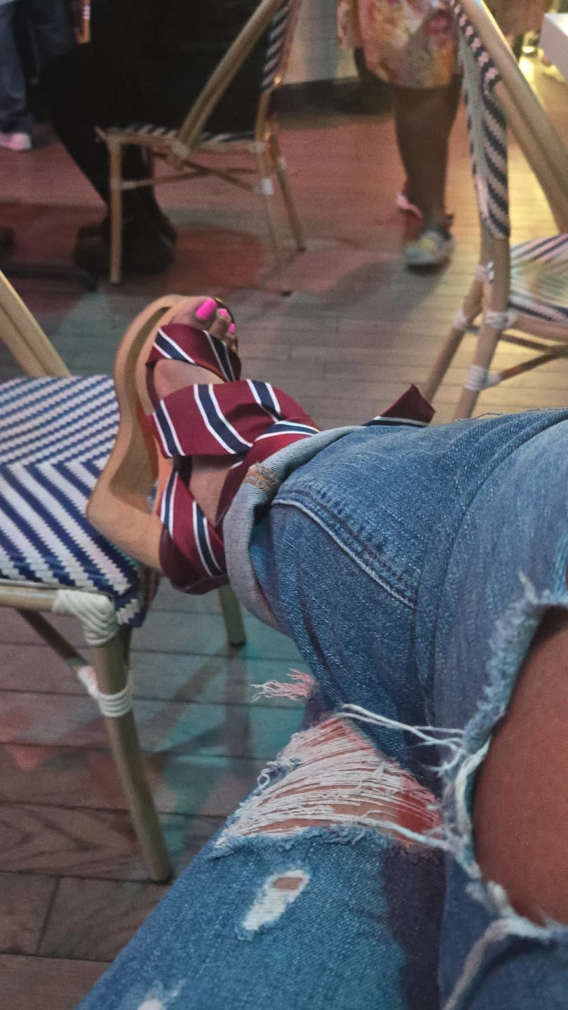 Customer photo review of WYNN-BURGUNDY CUT-OUT WEDGE TIE UP SANDAL