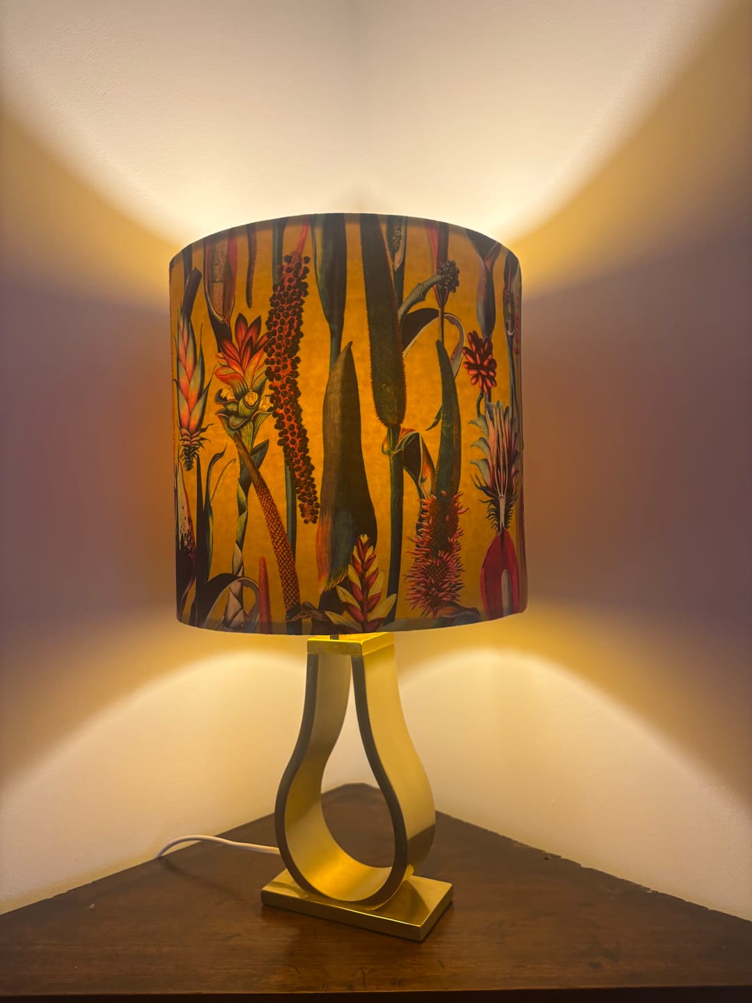 Customer photo review of Botanical Velvet Handmade Lampshade with Mustard Gold Lining