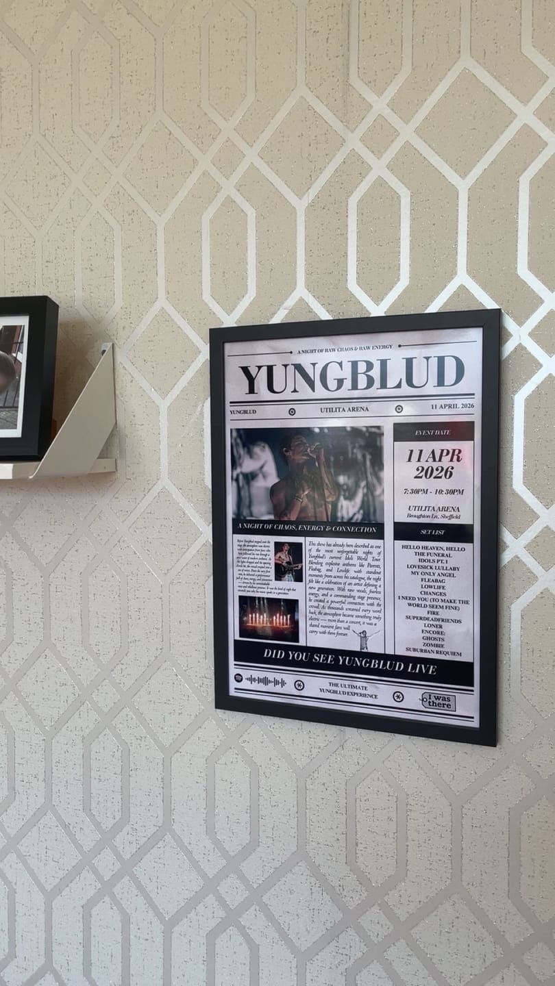 Customer photo review of YUNGBLUD - Personalised Newspaper Style Concert Poster