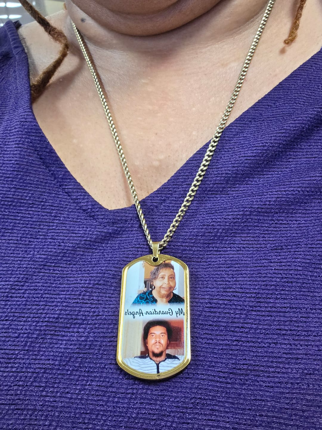 Customer photo review of Custom Name and 2 Photos Memorial Dog-tag Necklace Gift