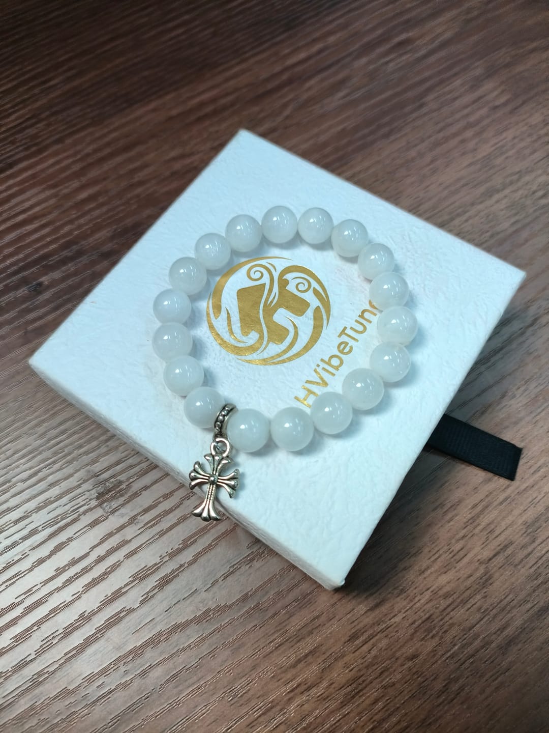 Customer photo review of HVibeTune Natural White Phantom Quartz Bracelet with Cross - Symbol of Growth