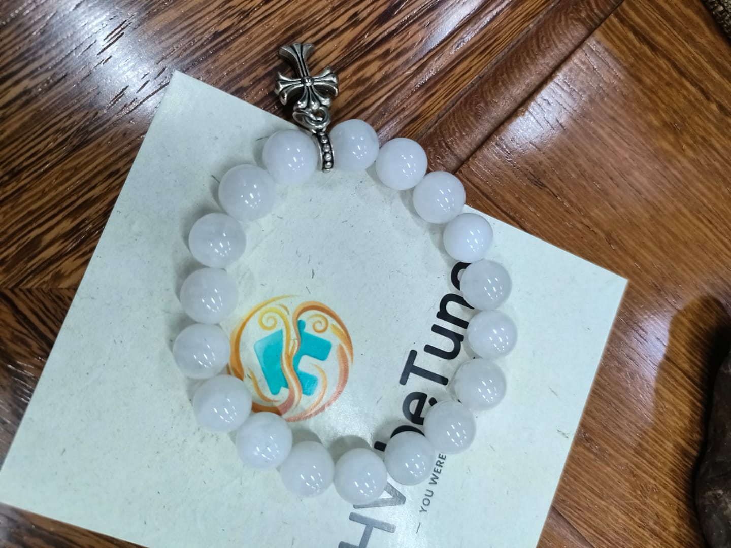 Customer photo review of HVibeTune Natural White Phantom Quartz Bracelet with Cross - Symbol of Growth