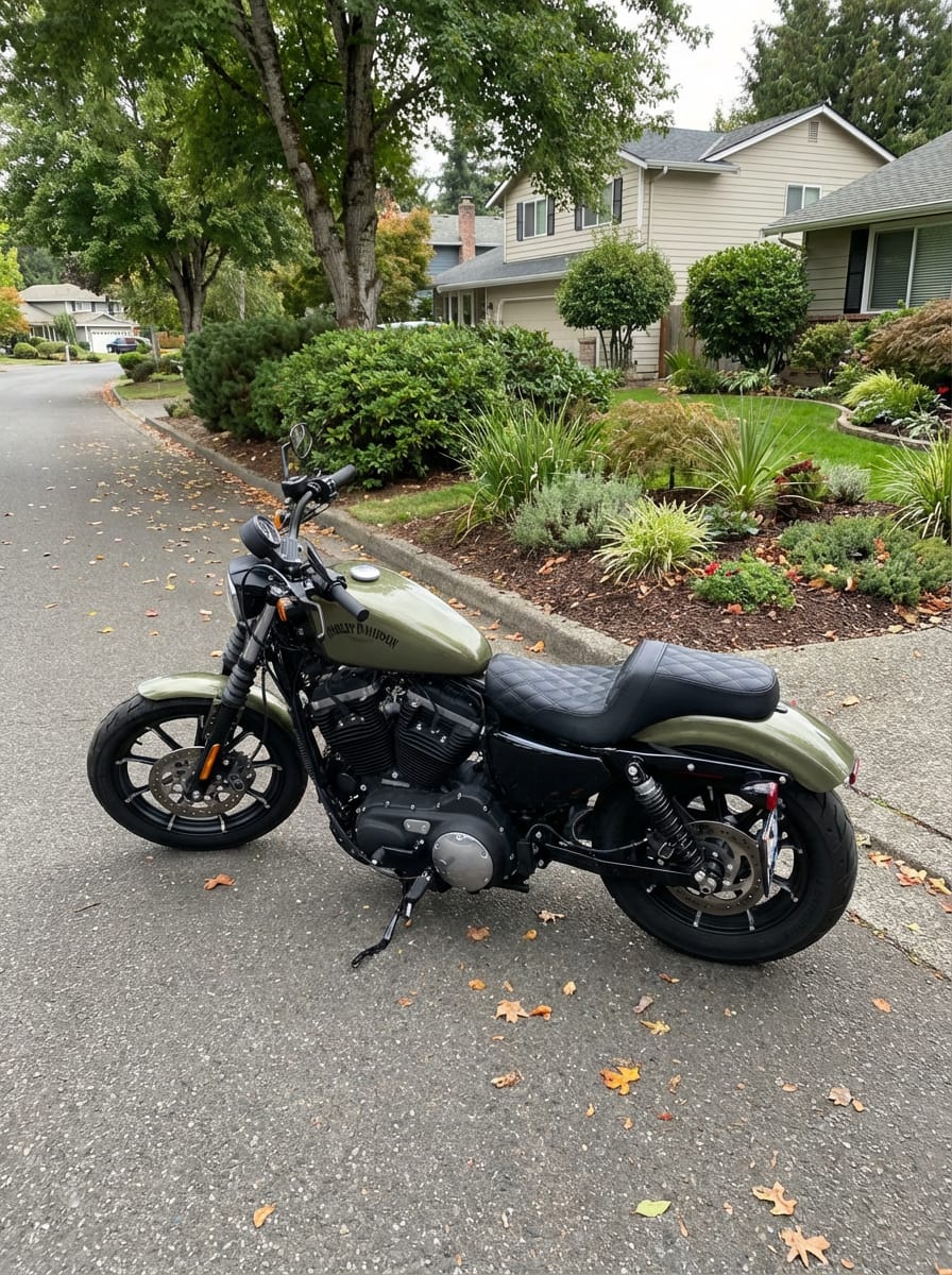 Customer photo review of Iron Born Diamond Stitch 2-Up Seat For Harley Sportster 883 Iron XL883N Black