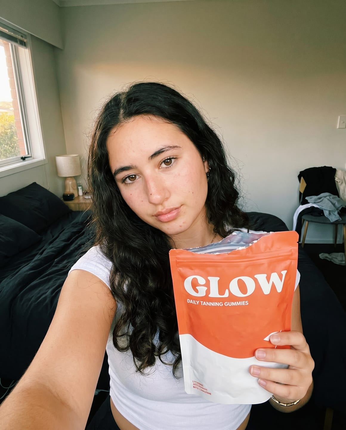 Customer photo review of Glow Tanning Gummies