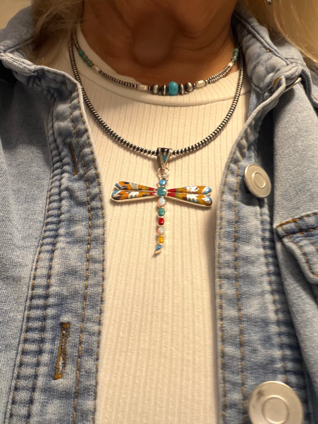 Customer photo review of Handcrafted Multi Stone Inlay Slab Dangle Earrings