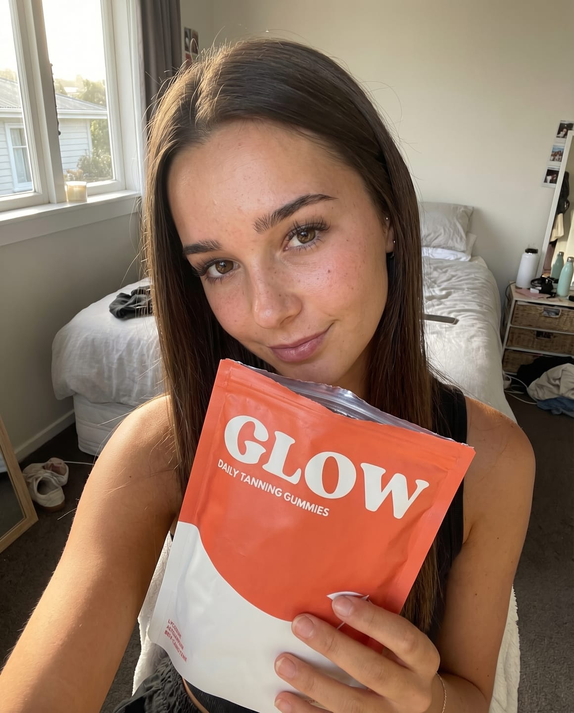 Customer photo review of Glow Tanning Gummies