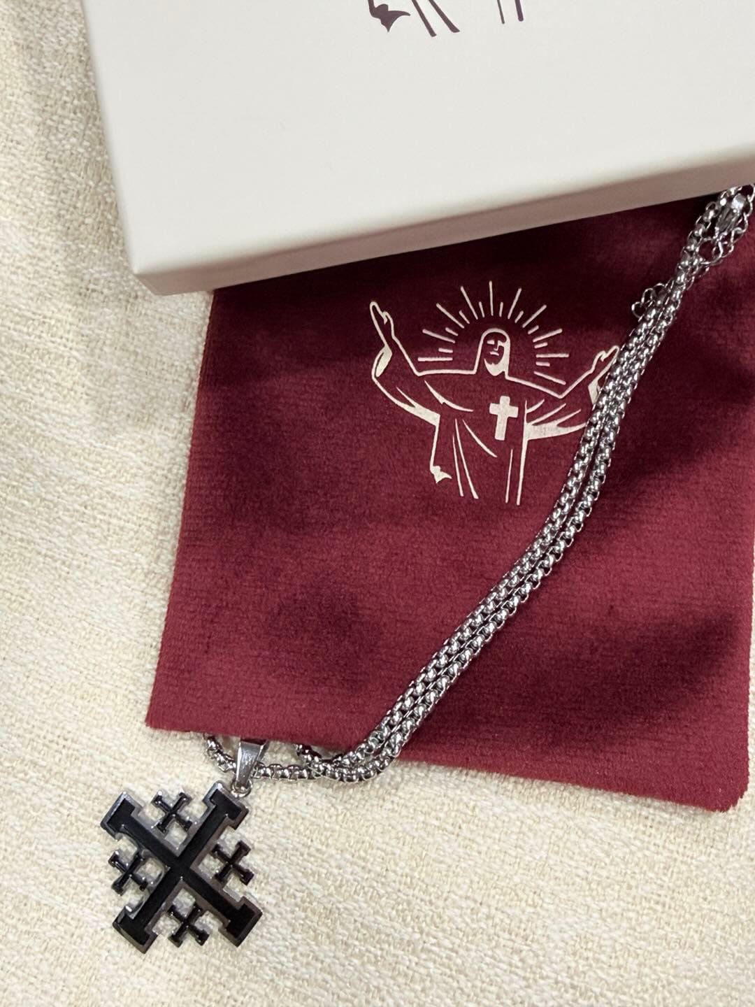 Customer photo review of Christianartworkshop Hip-hop Style Jerusalem Cross Titanium Steel Pendant Necklace