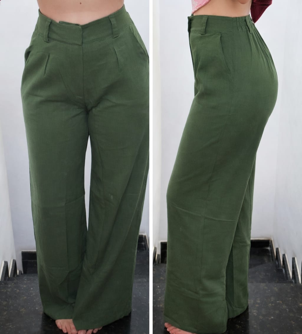 Customer photo review of Calça Pantalona Graviola Verde Escuro